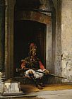 Stanislaus Von Chlebowski Canvas Paintings - A Seated Bashi Bazouk